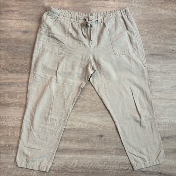 COLUMBIA Khaki Linen Blend Elastic & Drawstring Waist Cropped Pants Size XL - Picture 1 of 10